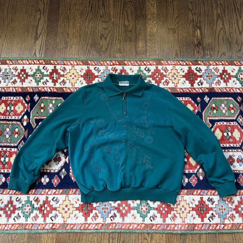 alfred dunner 90s emboidered 1/4 zip